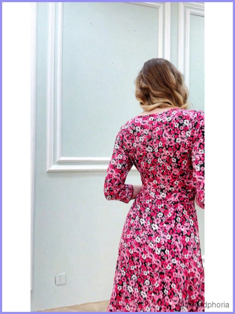 Women's 3/4 Sleeve V-Neck Faux Wrap Maxi Dress Summer Casual Flowy with Belt - Picture 6 of 6